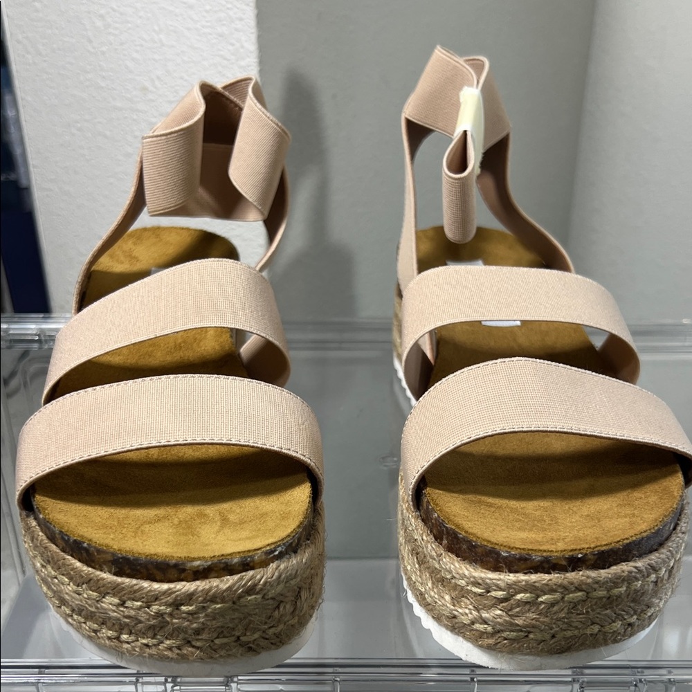 Steve Madden Nude Elastic-Strap Espadrille Platform Sandals